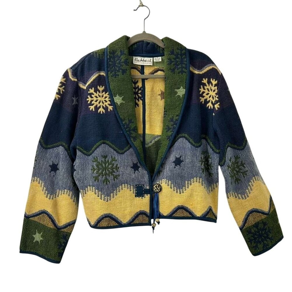 Flashback Women's M Snowflake Cardigan Sweater Shawl Collar Southwestern - Picture 8 of 12